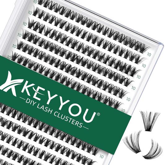 Lash Clusters 300pcs Individual Lashes 40D 0.07C Curl 10mm DIY Eyelash Extension KEYYOU Large Tray Volume Soft&Natural Cluster Lashes(40D-0.07C,10）