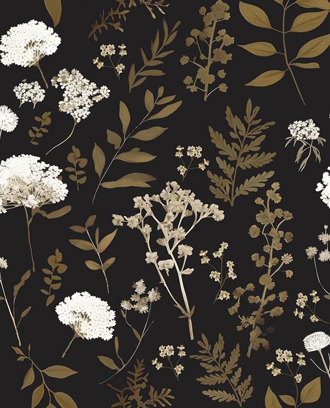 Laatse Dark Floral Wallpaper Peel and Stick Boho Wallpaper 17.5in x 393in by Laatse