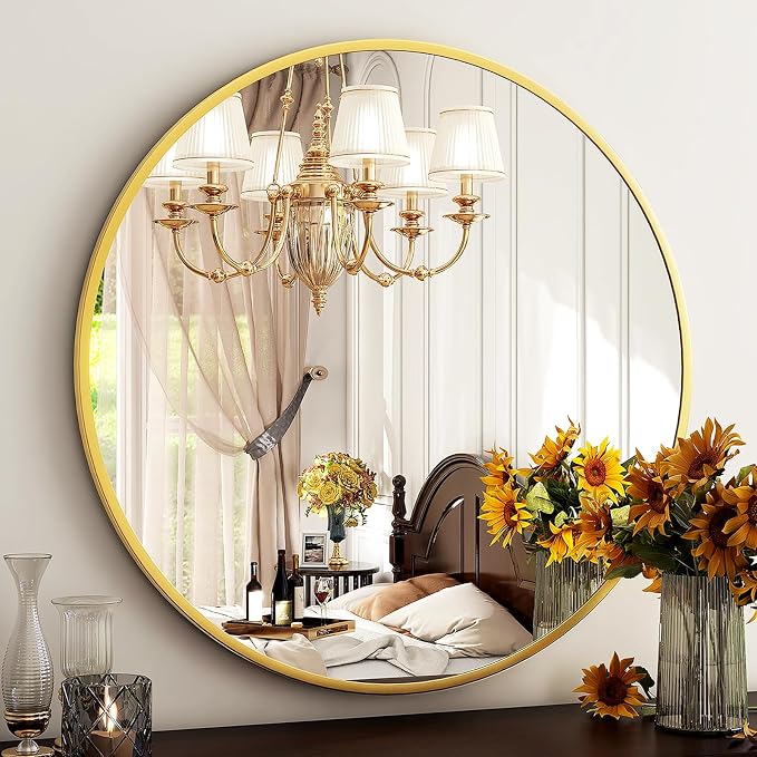 HARRITPURE 24 Inch Round Mirror, Modern Aluminum Alloy Frame Wall Mounted by HARRITPUREHome