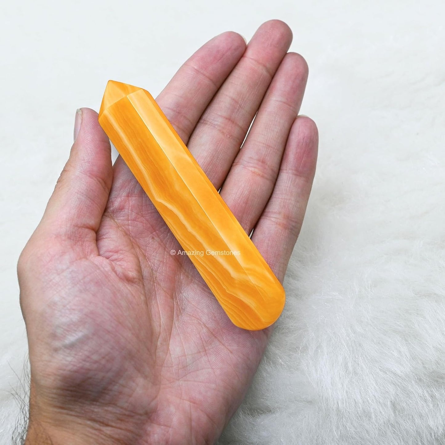 Yellow Calcite Crystal Wand Massage Stick - Pelvic Wand Gua Sha for Adults - Crystals and Healing Stones Massage Wands for Adults Gifts (Pointed)