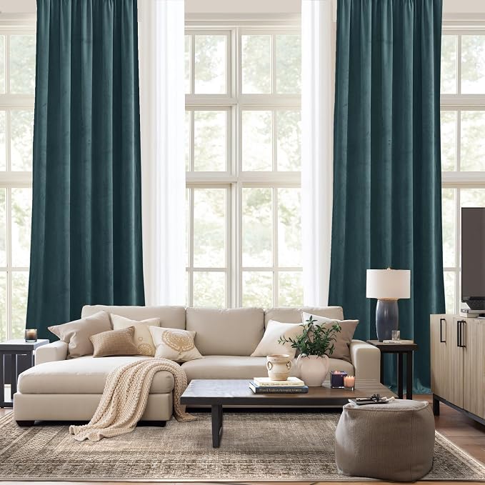 NICETOWN Room Darkening Greyish Blue Velvet Curtains, Rod Pocket Super Soft - Image 9