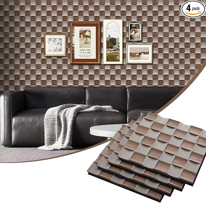 4 Pcs Acoustic Wood Slat Panels, Fluted Wood Panel Sound Absorbing Panel by TREKATLAUTO