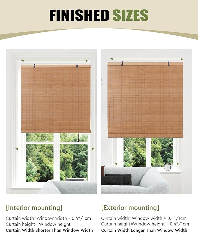 FoundGo Retro Bamboo Blinds 60" W x 72" H Bamboo Roman Shades Light Filtering - Image 3