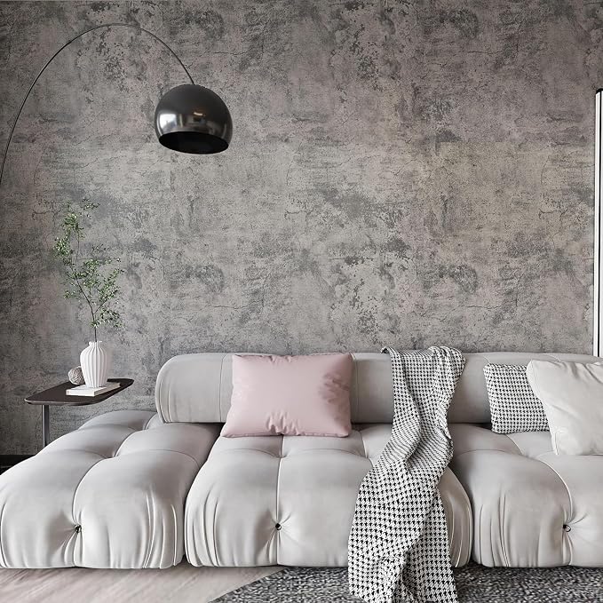 Wall Paper Peel and Stick Modern Grey Concrete Textured Wallpaper Extra Wide by BAYYAPeelandStickWallpaper