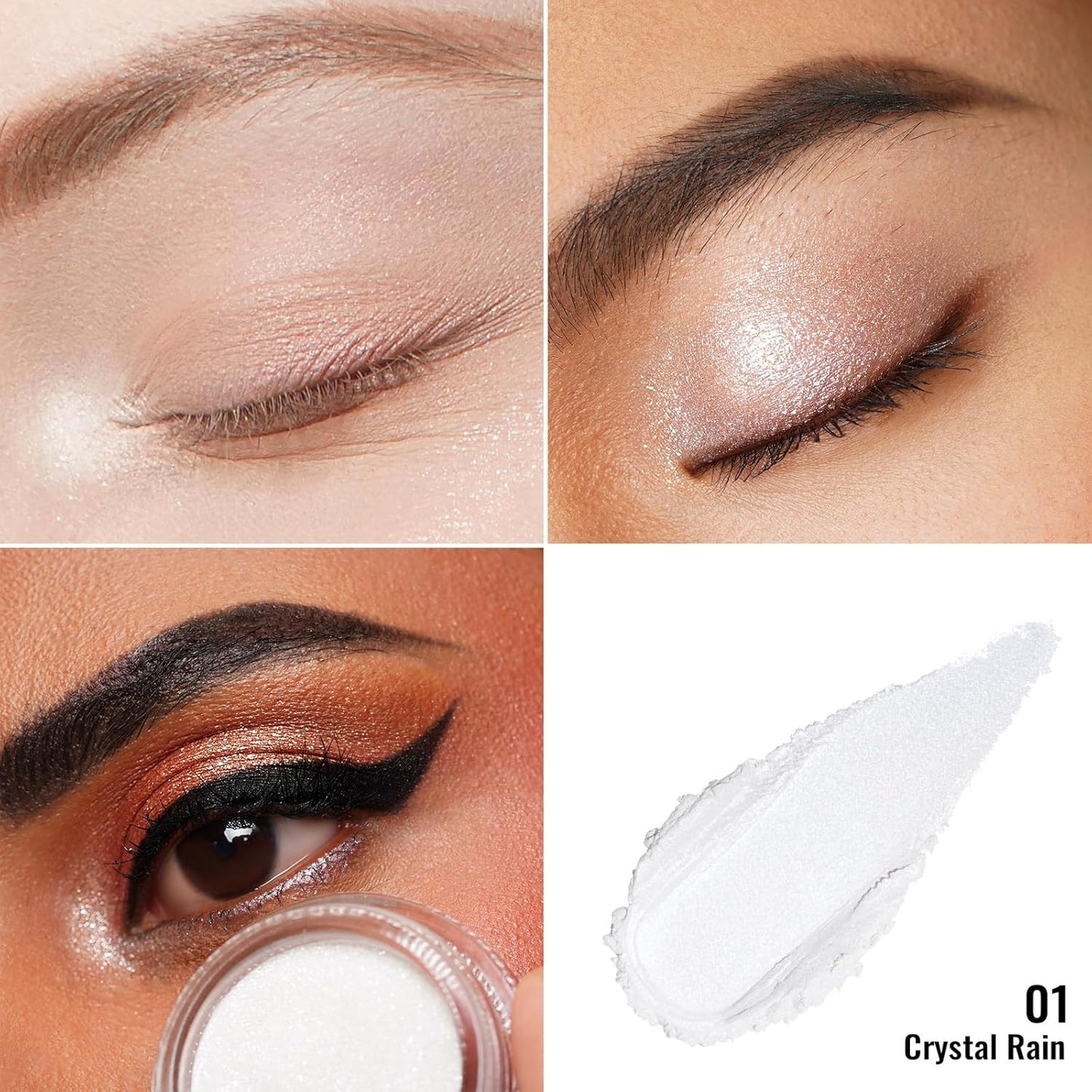 Oulac Cream Eyeshadow also for Highlighter Large Capacity Highly Pigmented Eye Shadow Waterproof &Long Lasting with Moisturizing Formula, Shimmer Glitter Eye Makeup. 6g 01+02