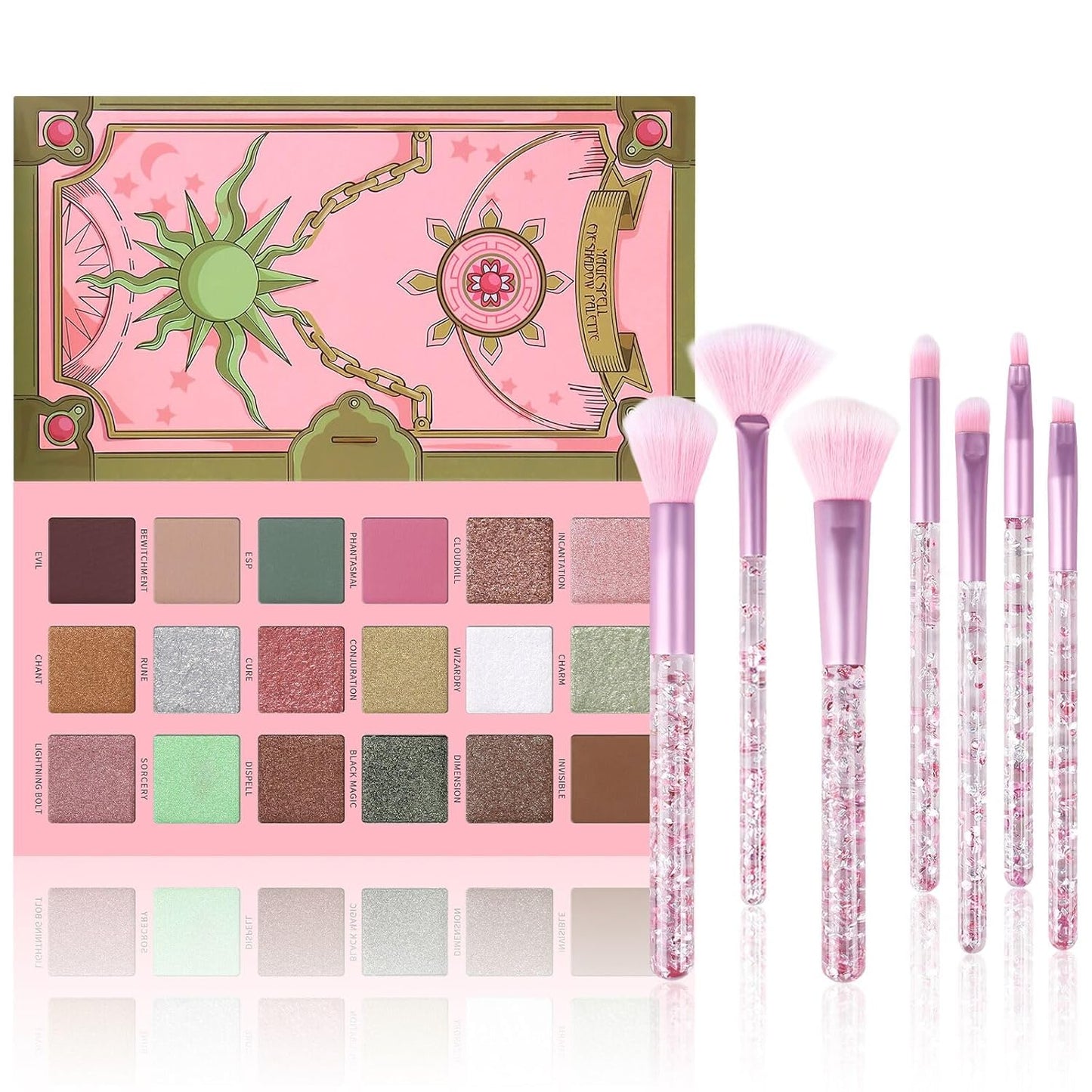 18 Colors Eyeshadow Palette With 7 pcs Soft Brushes Makeup Set High Pigmented Shimmer Matte Metallic Glitter Pink Nude Sage Green Eye Shadow Brush Make Up Kit for Women & Teen, Beginner & Pros