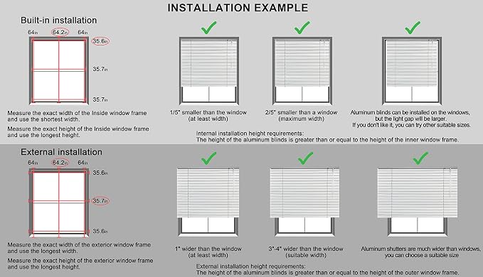 YIIBAII Mini Blinds Suitable for 35.5" W x 64" H Windows 1" Aluminum Horizontal - Image 7
