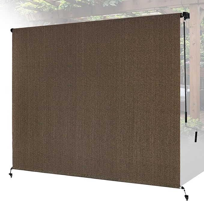 Custom Size Mocha Patio Shades Roll up Outdoor Roller Shade Crank Wand Blind by Unknown