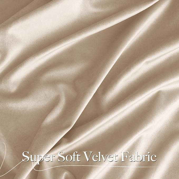 NICETOWN Beige Velvet Curtains 84 inches 2 Panels Set, Thermal Insulated Heavy - Image 2
