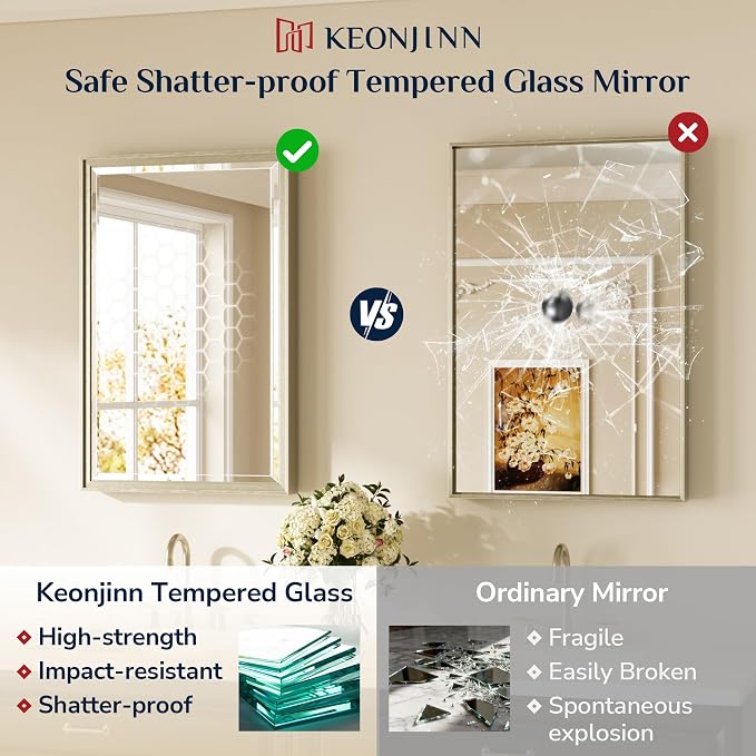 Keonjinn 48" x 30" Brushed Nickel Bathroom Mirrors - Image 6