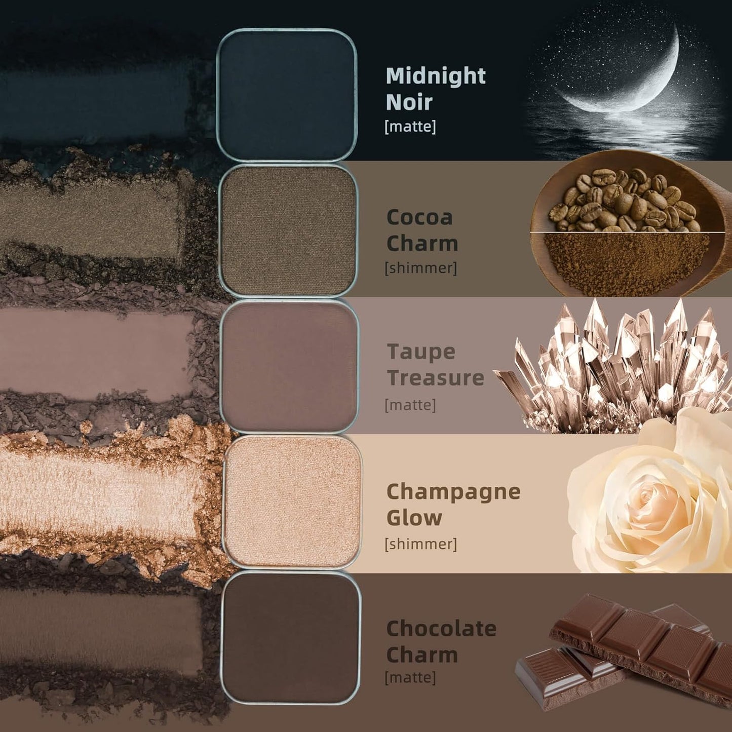 Magnetic Single Matte Eyeshadow with Metal Pan, powder eyeliner smokey eye dark shadow palette, Base Eyeshadow Powder for DIY Empty Magnetic Palette (Chocolate Charm)