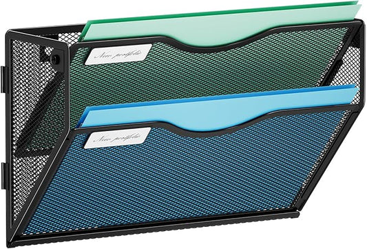 Marbrasse Wall File Holder 2-Tier Hanging Wall File Organizer, Mesh Mail Holder by Marbrasse