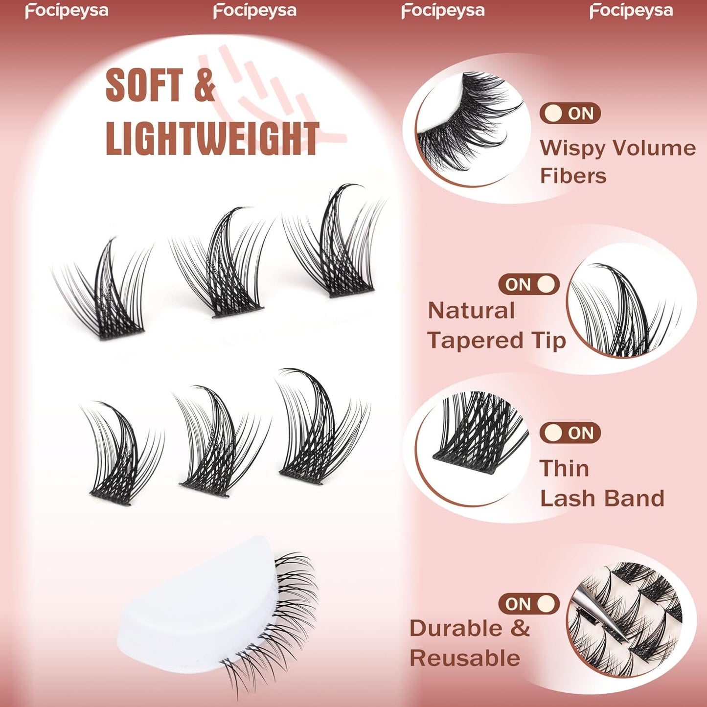 Focipeysa Wispy Lash Clusters Spike Eyelashes Extensions 12-16mm Natural Cluster Lashes C-Curl Lashes Extensions with Bottom Lashes Salon Effect Wispy Eyelashes DIY Individual Eyelashes Clusters