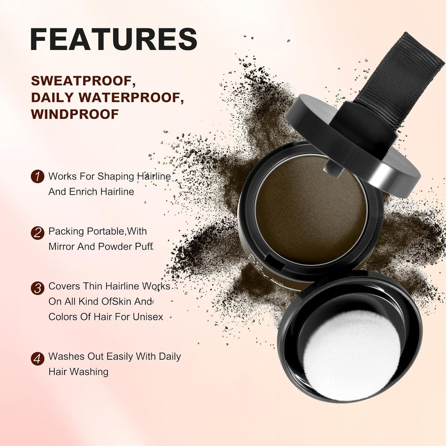 Root Cover Up Hair and Beard Line Powder - Dark Brown for Women's Eyebrows, Men's Gray Hair Coverage, Bald Spots (Dark Brown)