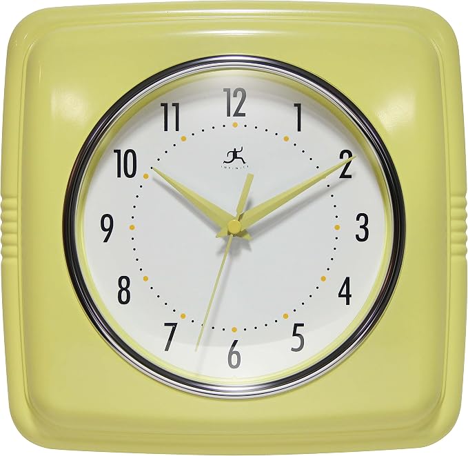 Infinity Instruments Retro Wall Clock – 9-Inch Square, Silent & Non-Ticking – by InfinityInstruments