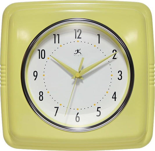 Infinity Instruments Retro Wall Clock – 9-Inch Square, Silent & Non-Ticking – by InfinityInstruments