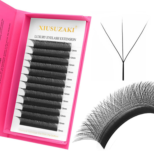 W Lash Extensions Supplies 3D Eyelash Extensions W Shape 0.07mm Thickness D Curl 9mm Premade Fans Easy Fan Lashes Volume Matte Black 12 Rows Crisscross Eye Lashes(W-3D-0.07-D,9mm)