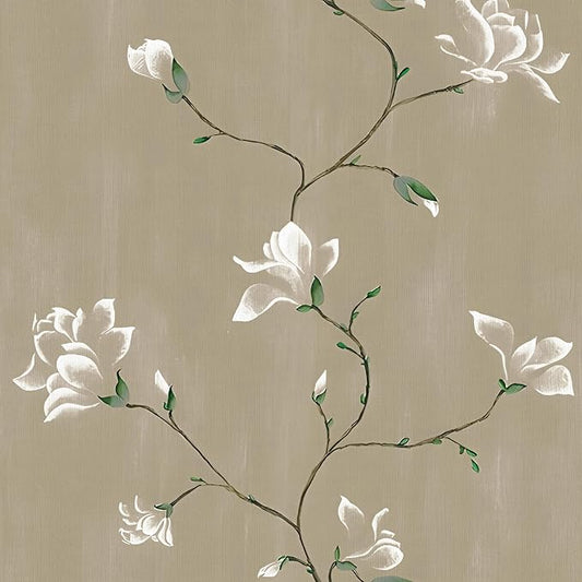 Laatse Floral Wallpaper Peel and Stick 17.5" x 393" Khaki Floral Contact Paper by Laatse