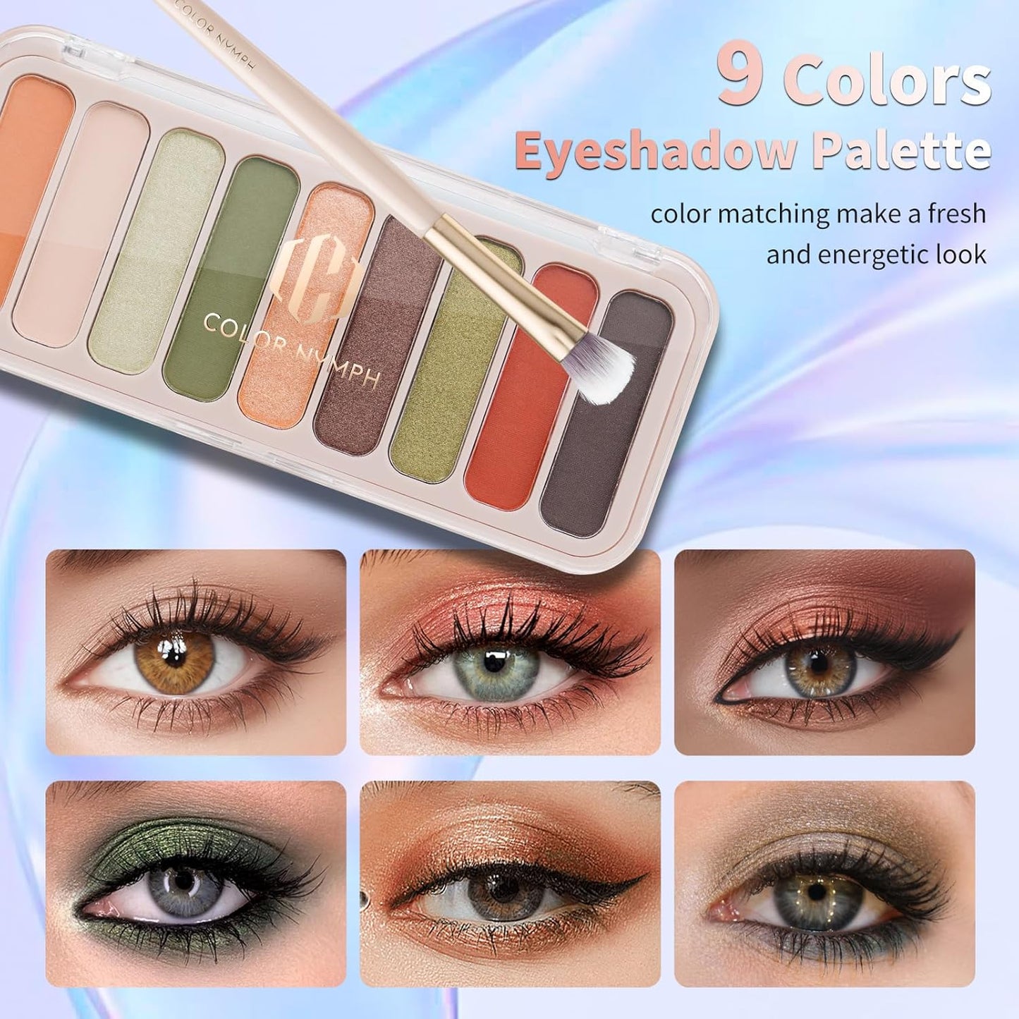 Color Nymph Teen Girls Makeup Kits, All In One Makeup kit For Girls Makeup For Teen Girls with Sequin Bag Packed Individually 9 Colors Eyeshadow Liquid Blush Lip gloss Mascara -Orange Green