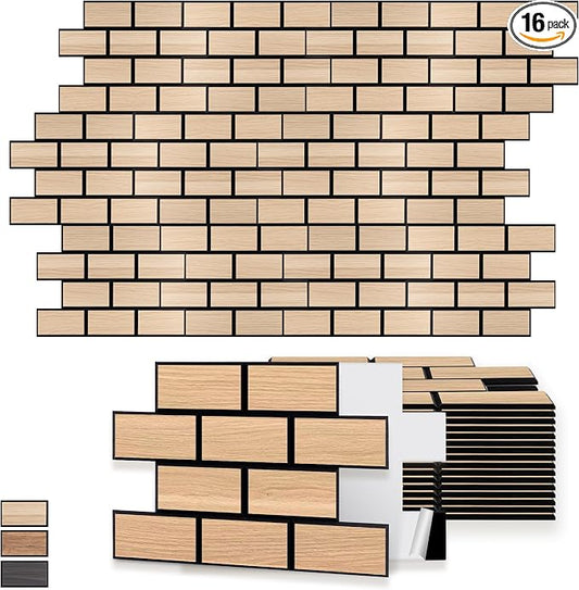 WoveN SounD Brick Acoustic Wall Panels, 16 Pack 16x12 Inch, PVC Wood Grain by WovenSound
