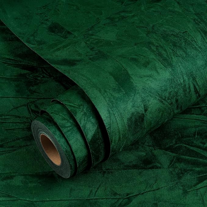 YENHOME 17.7"X590" Emerald Green Wallpaper Vintage Green Peel and Stick by Yenhome