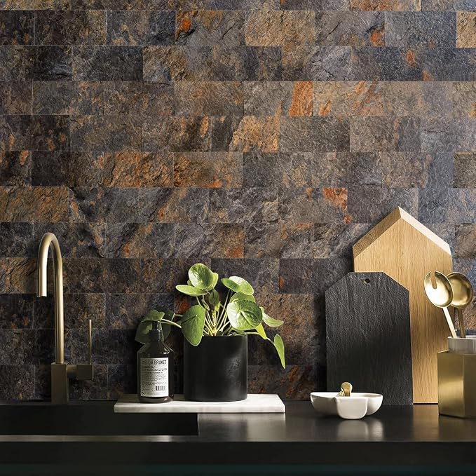 AULIGET 200 Pieces Rust Slate Peel and Stick Backsplash Wall Tiles, Laundry Room - Image 8