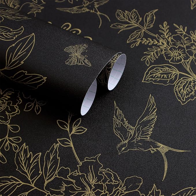 Froluya Black and Gold Wallpaper Peel and Stick Wallpaper 17.7"x393.7" Vintage by Froluya