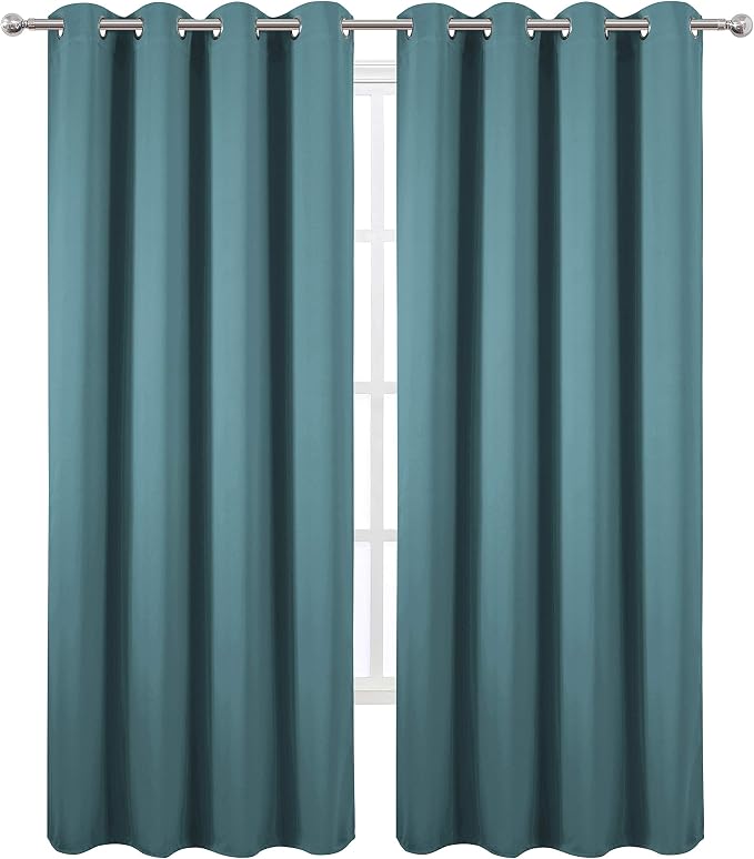 LEMOMO Sea Teal Thermal Blackout Curtains/52 x 95 Inch/Set of 2 Panels Room - Image 2