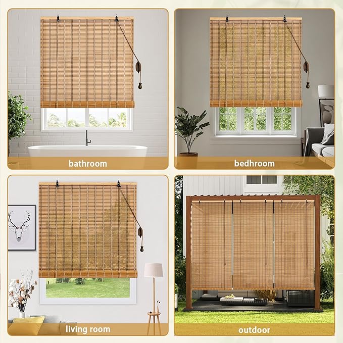 Bamboo Roll Up Shades for Windows 32Wx72L, Light Filtering Hanging Window Blinds - Image 6