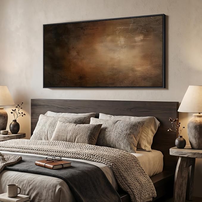 Large Framed Brown Black Abstract Wall Art, Modern Vertical Canvas Prints - Image 3