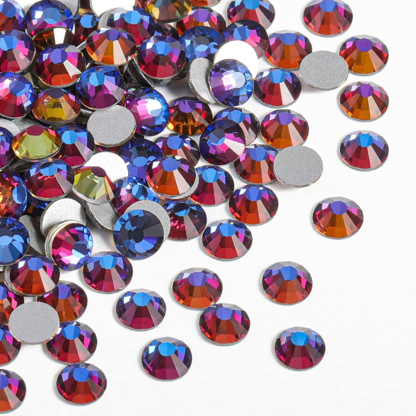 Beadsland 288pcs Flat Back Crystal Rhinestones Round Gems for Nail Art and Craft Glue Fix, Blue Volcano, SS34,7.1-7.3mm