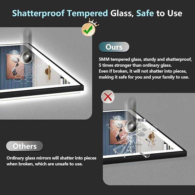 60x38 Black Framed LED Bathroom Mirror - Image 8
