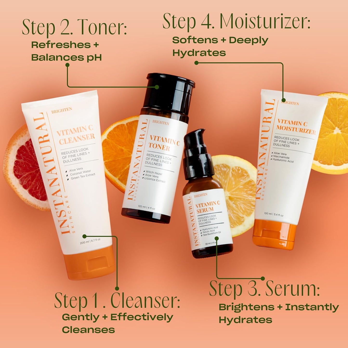 InstaNatural Vitamin C Fan Favorites Cleanser and Moisturizer Kit, Brightens, Reduces the Look of Fine Lines and Uneven Texture, with Aloe Vera and Botanical Extracts