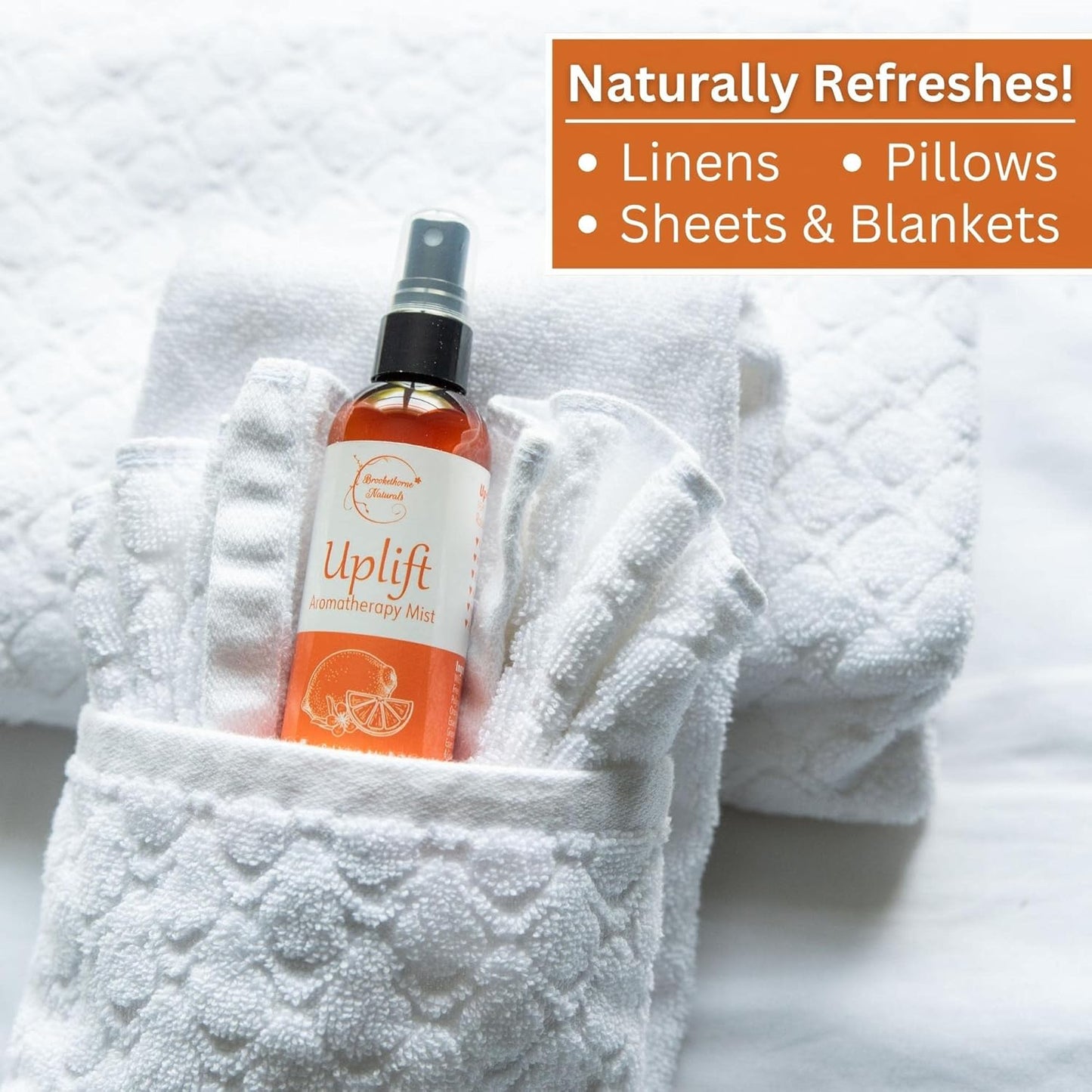 Uplift Aromatherapy Room Spray for Energy Boost. Lemon, Bergamot & Ginger Essential Oil Multi-Use Citrus Spray, Linen Mist, Natural Car Air Freshener & Closet Deodorizer by Brookethorne Naturals