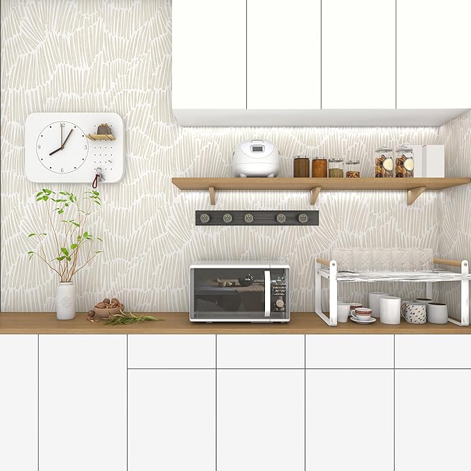 Theper Beige Wallpaper 17.3"×78.8" Modern Striped Peel and Stick Wallpaper Boho - Image 7
