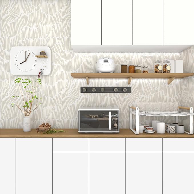 Theper Beige Wallpaper 17.3"×197" Modern Striped Peel and Stick Wallpaper Vinyl - Image 7