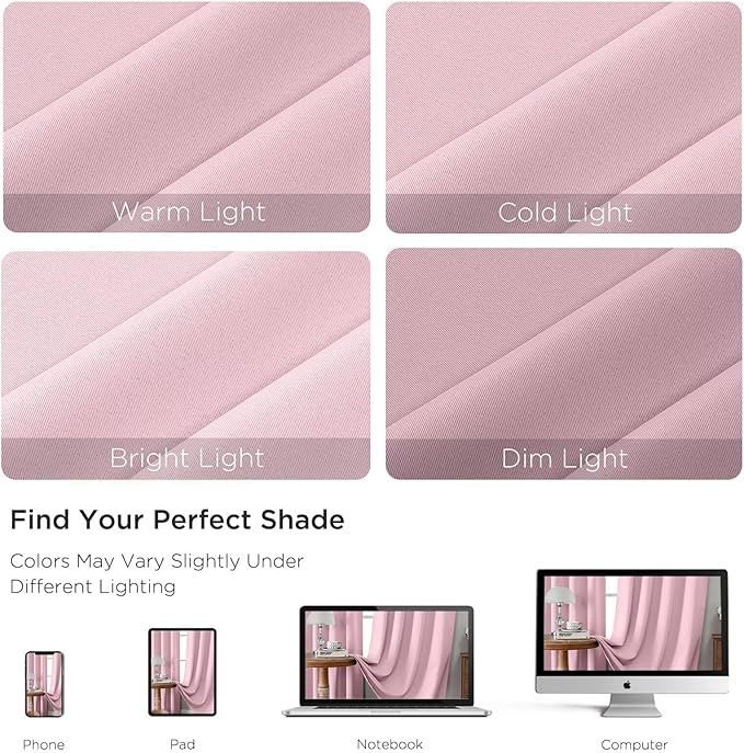 CUCRAF Light Pink Blackout Curtains 63 inch Length 2 Panels Set, Rod Pocket - Image 4