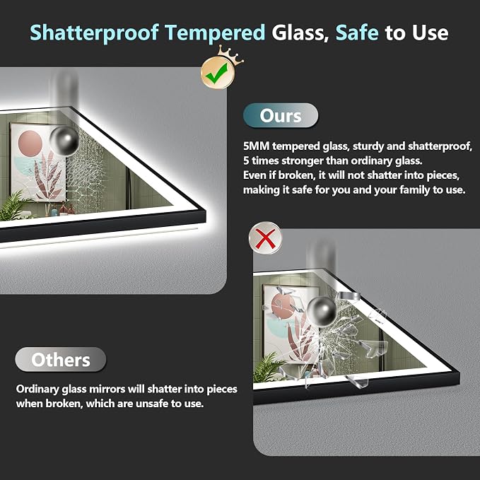 48x38 Black Framed LED Bathroom Mirror - Image 8