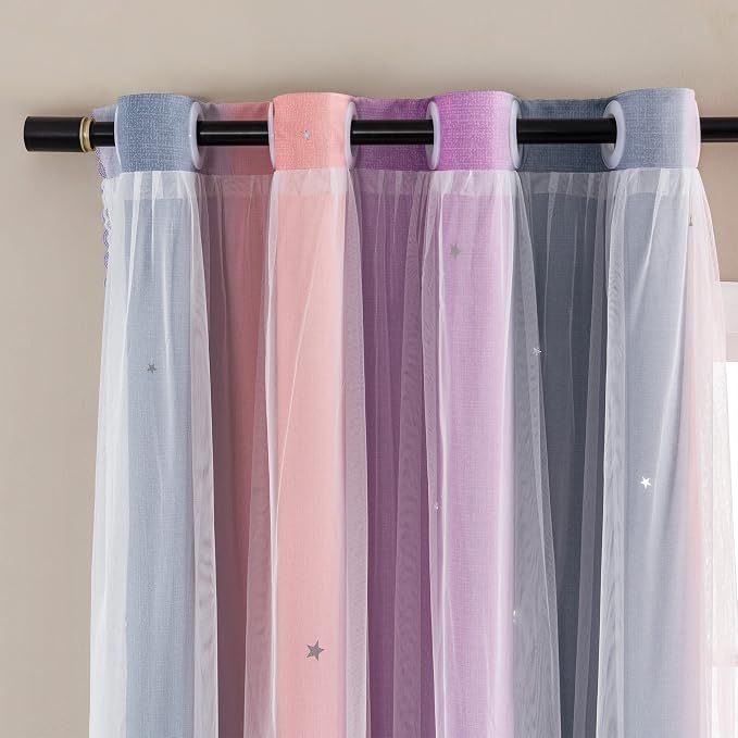 XiDi Curtains for Bedroom Decor, Rainbow GreyPinkPu-52-54 by Addsomecolortolife