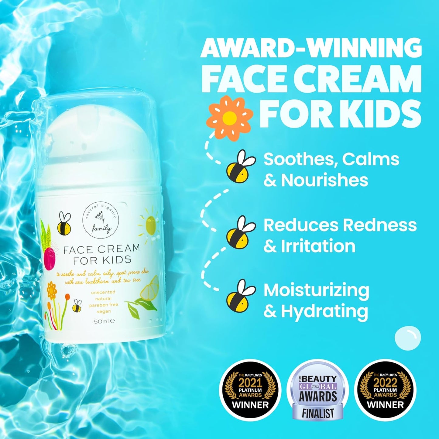 Award-Winning Kids Face Cream - Gentle & Calming Moisturizer with Natural Ingredients for Sensitive & All Skin Types - Fragrance-Free