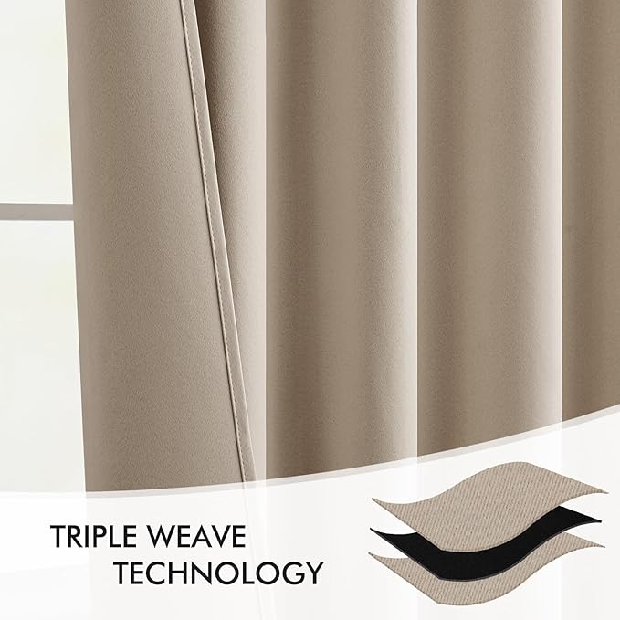 MIULEE Taupe Back Tab Blackout Curtains 102 Inch Long 2 Panels Set - Image 7