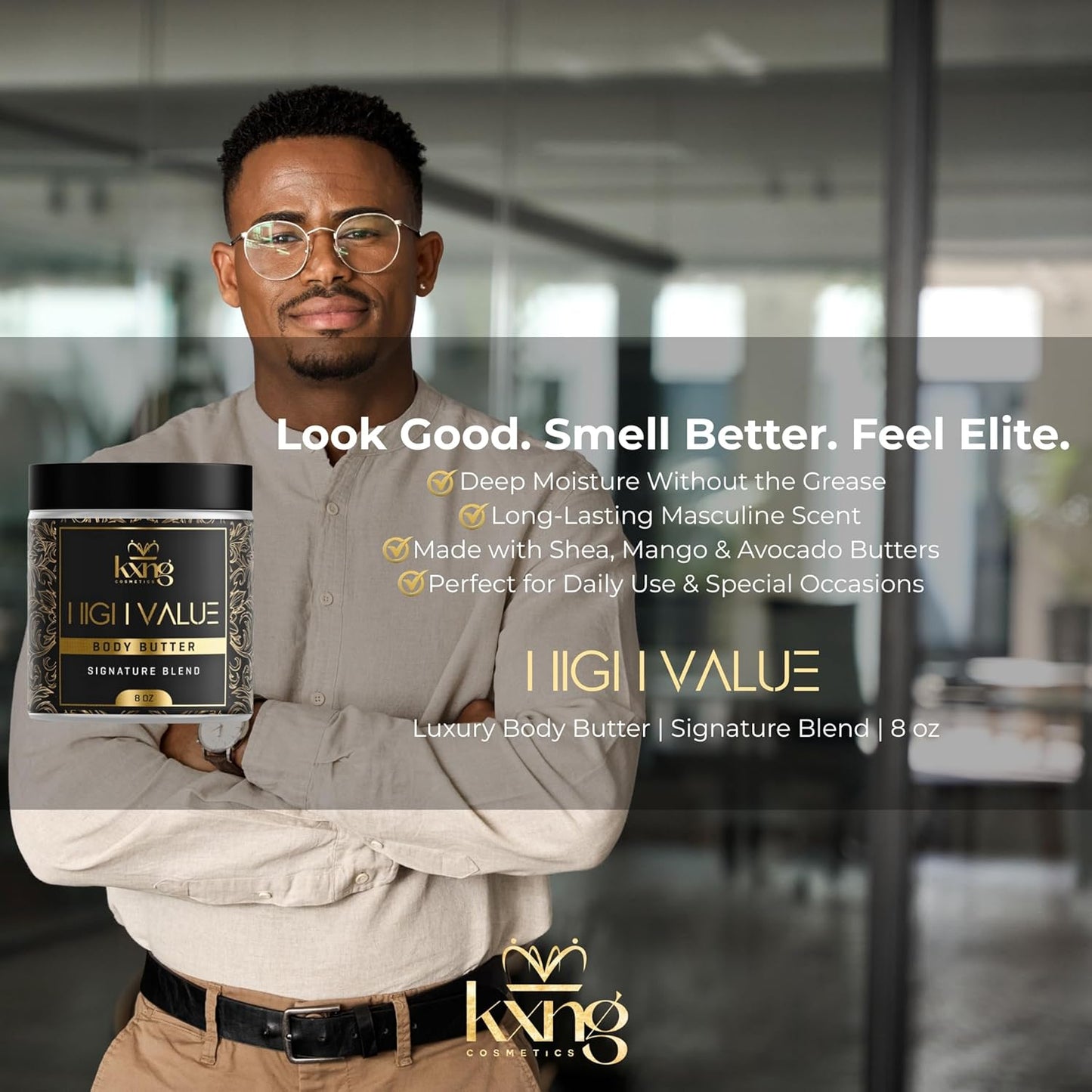 KXNG Cosmetics, Body Butter, Organic Skin Care for Men and Women, Body Moisturizer Lotions and Creams, Raw Shea Butter, Cocoa Butter, Mango, Coconut Oil, Hand, Foot, All Skin Types (High Value XL)