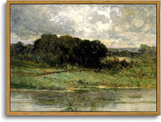 OIQArtOIQ Framed Vintage Landscape Wall Art Lake Natural Scenery Oil Painting by OIQArtOIQ