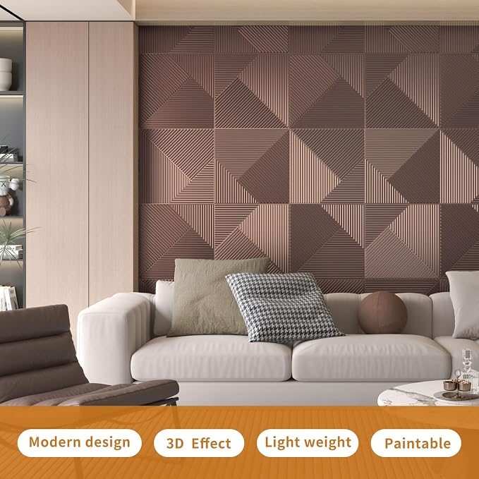 WOWSTAR 12-Pack 3D Wall Panels 19.7" x 19.7", Antique Copper Slat Wall Panels - Image 2