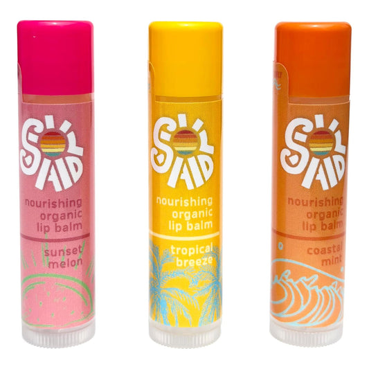 Sol Aid Organic Lip Balm – 100% Natural Lip Moisturizer (3-Pack, Sun Lovers Collection)
