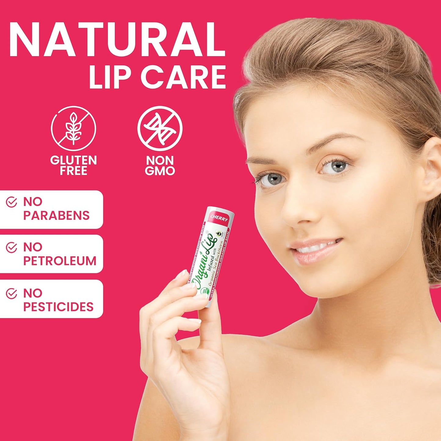 OrganiLip USDA Certified Organic Lip Balm for Nourishing Cracked or Dry Lips - All-Day Ultra Moisturizing Lip Care in Oval Shaped Tubes - 3-Pack (Cherry)