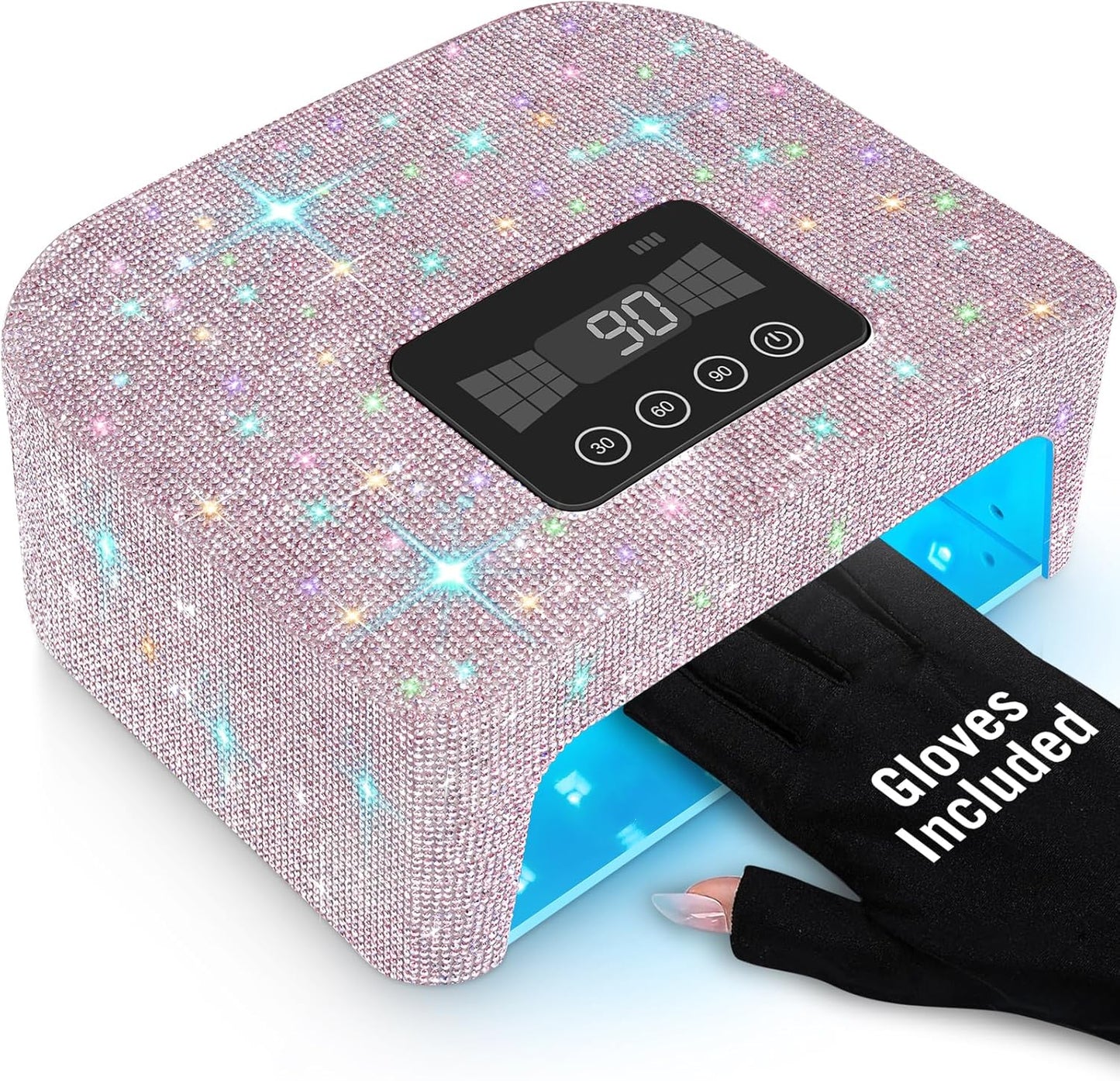 Cordless UV Nail Lamp, Rechargeable UV Light for Gel Nails, LED Nail Lamp with 4 Timer Modes, Gel Nail UV Light Decorate with Sparkling Nail Rhinestones