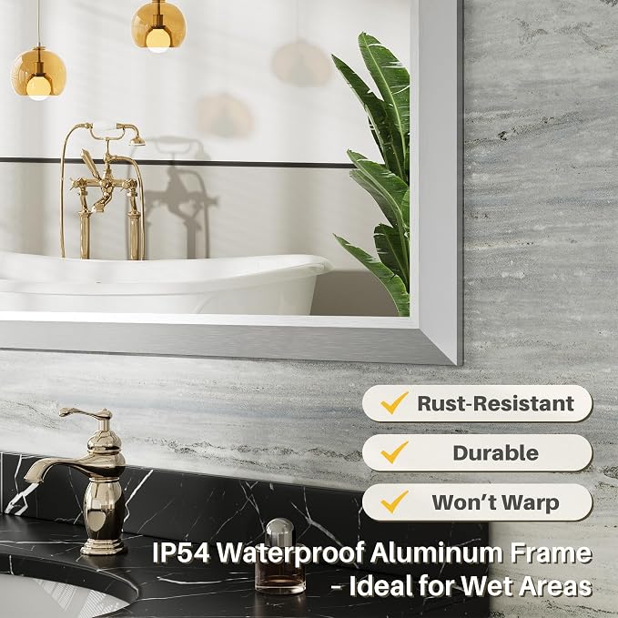 28x36 Inch Brushed Silver Bathroom Mirror - Image 3