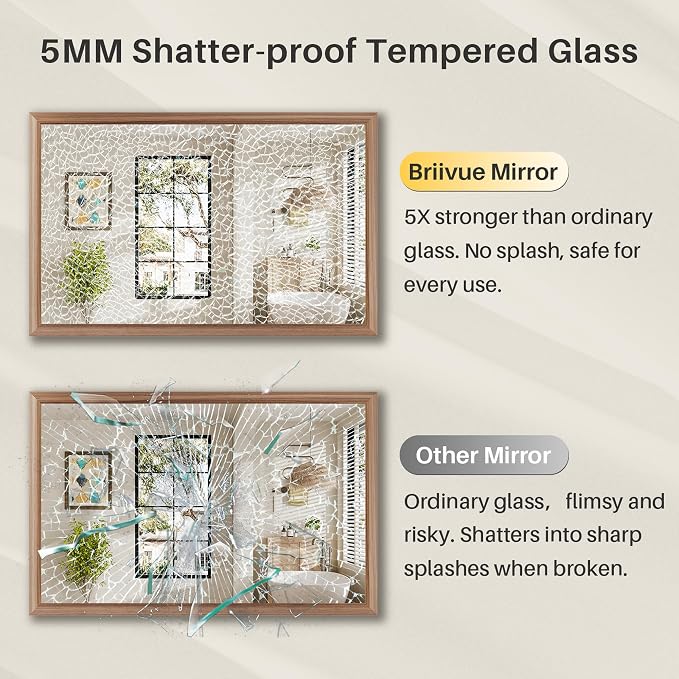 48x36 Inch Bathroom Mirror for Wall, Anti-Rust Walnut Wood Grain Metal Framed - Image 8