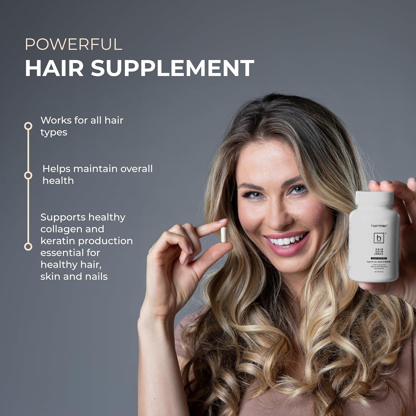 Hairmax for Hair, Skin and Nails Dietary Supplement – Hair Loss and Hair Regrowth Treatment for Women and Men. Contains 2500mcg Biotin, DHT Blocker, MSM & Antioxidants, Pack of 2 Bottles